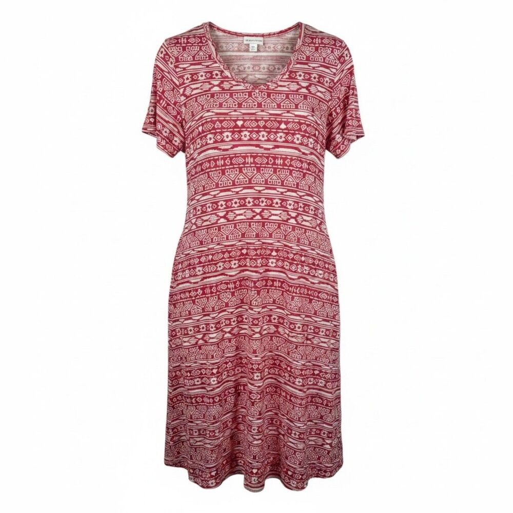 LuLaRoe Jessie Dress L NWT Red White Aztec Tribal Print Short Sleeve Midi Dress
